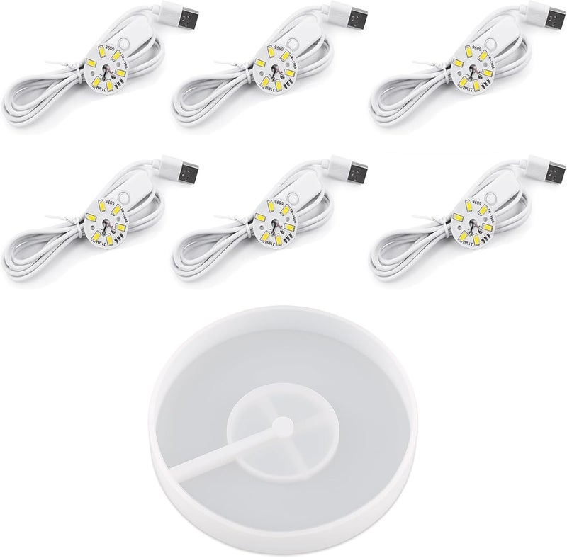 Actvty Round Display Base Silicone Mold with 6Pcs Led Light for Resin Casting, USB Powered for Lamp Resin Molds DIY Epoxy Craft Luminous Lamp Base Home Decorations - Image 1